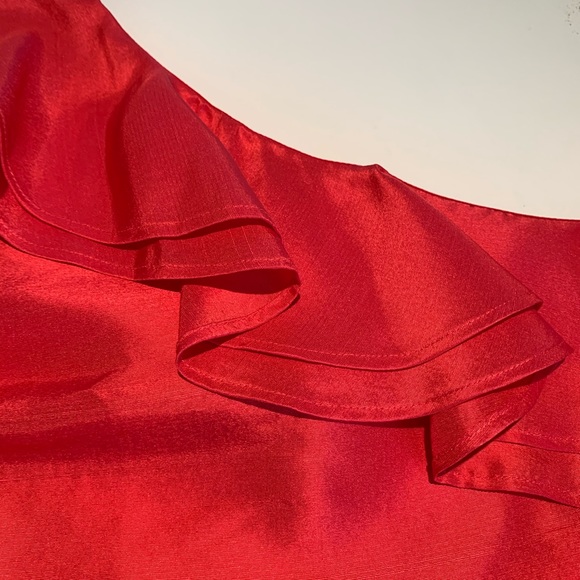 J. Crew 00 Red Silk One-shoulder top - Picture 2 of 5